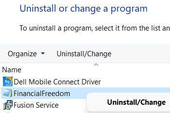 Uninstall/Change